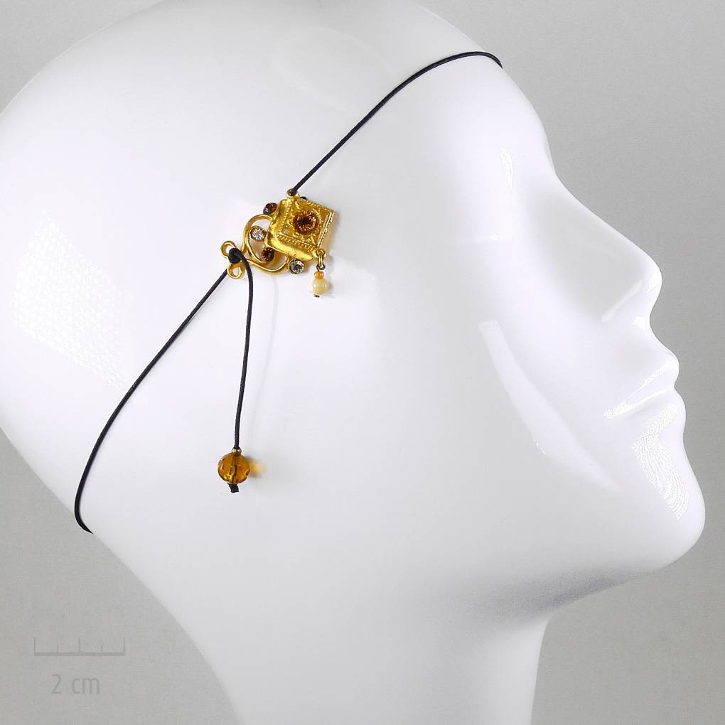 Accessoire de cheveux Ethnique 2, bijou de tête, élastique cheveux ou collier pendentif. Sensualité orientale, doré à l’or fin, pour femme ou enfant. Sébicotane, Zor