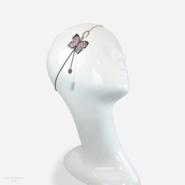 Accessoire de mode pour cheveux, bijou de tête papillon ludique 1. Élastique cheveux ou collier pendentif. NATURE PRECIEUSE: quartz rose, pour femme ou enfant. Sébicotane, Zor 
