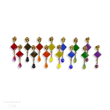 Petite boucle d'oreille losange percée. Bijou discret, émaillé de couleur Jaune, Vert, Noir, Bleu, Rouge, Violet, Orange. Création Zor pour TRH - Roberto Ricci