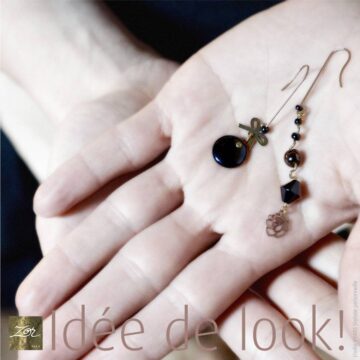 Longue et fine boucle d’oreille MONO, percée pendante. Perles noires Jais vintage romantique, classique intemporel. Créez votre look! Création Zor paris
