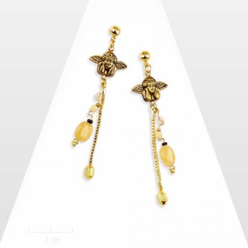 Longues boucles d'oreilles ange gardien avec agate pierre naturelle. Bijou message SENTIMENTAL: le cupidon symbole d'amour et d'amitié. Création Zor paris