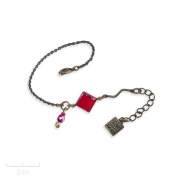 Bijou ENFANT losange, bracelet gourmette perle et chaîne fine argent. Symbole de l’Arlequin rouge. CONCEPT arc-en-ciel, fille et ado. Création Zor