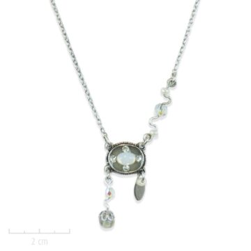 Petit collier pendentif 1900, bohème rétro et cristal opale. Bijou chaine fine argent intemporel pour femme sophistiquée et féminine. Créations Zor fantaisie Paris