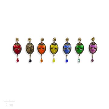 Petit bijou masque , boucle d'oreille percée à clou. Discret, émaillé de couleur Jaune, Vert, Noir, Bleu, Rouge, Violet, Orange. Création Zor pour R.Ricci
