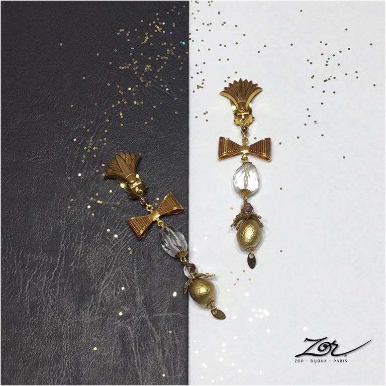 Boucles d'oreilles à clip, bijou spécial Palme d'or du festival de Cannes. Zor fait son cinéma! Création de parures pour évènements à Paris Sentier