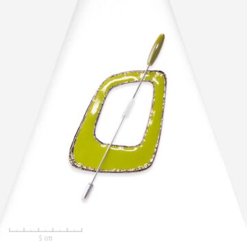 Broche pendentif moderne et géométrique. Grand bijou pic carré, argent et vert, une palette cubiste en hommage à Picasso. Création et fantaisie Zor Paris