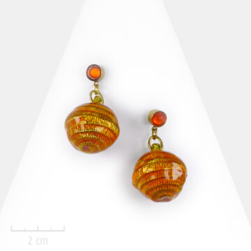Boucle d'oreille Moderne or, percée. Boule bonbon Lollipop, orange topaze. Création de bijou Zor Paris