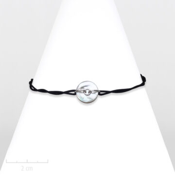 Bijou Homme moderne noir, argent, nacre nature et corde. Bracelet rond à lacet marin. Création Zor Paris