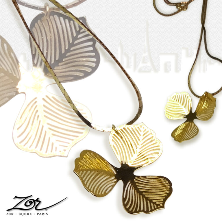 Collier Romantique, pendentif grande fleur or, création classique, bijou de mariée made in France, Zor Paris
