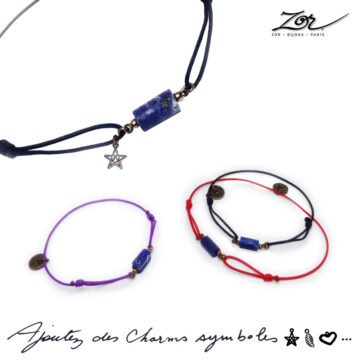 Bracelet Homme, pierre bleue céleste, lapis-lazuli sur cordon. Bijou masculin à symbole porte-bonheur, précieux. Zor Paris 3