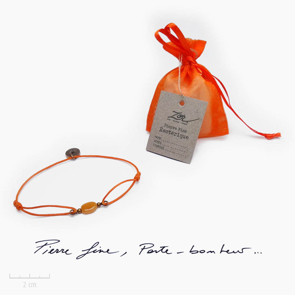 Bracelet Homme à cordon fin bijou naturel pierre semi-précieuse orange hyacinthe agate Zor Paris 2