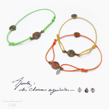 Bracelet Ethnique à Cordon fin orange jaune vert. Bijou naturel pierre semi précieuse unakite Zor Paris 2e