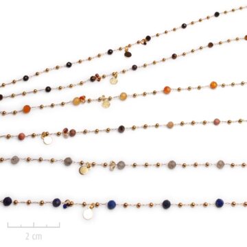 Bracelet romantique, bijou doré. Pierre fine, orange, rose, bleue, noire, grise, marron et perle or. Zor Créations Paris 1