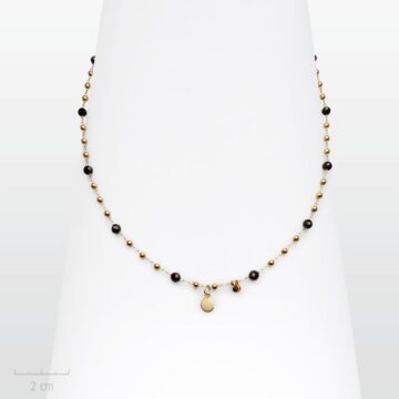 Collier romantique, bijou doré petit tour de cou précieux. Pierre fine, Obsidienne, agate noire, perle or. Zor Créations Paris 1