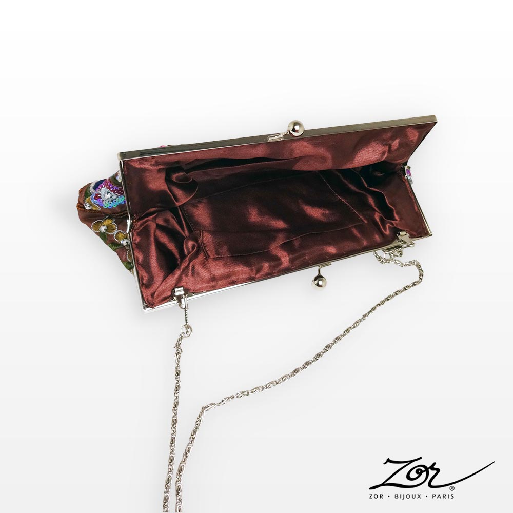 Sac accessoire clutch minaudière Henriette. Baguette trapèze multicolore brodé de cristal. Zor Paris 3