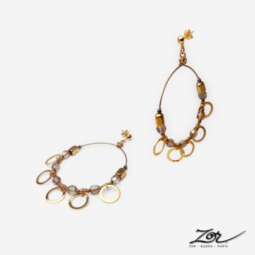 Boucle d'oreille Bohème percée Créole jeu d'anneau or. Bijou médaille Zor, souvenir 2024. Zor Paris 2